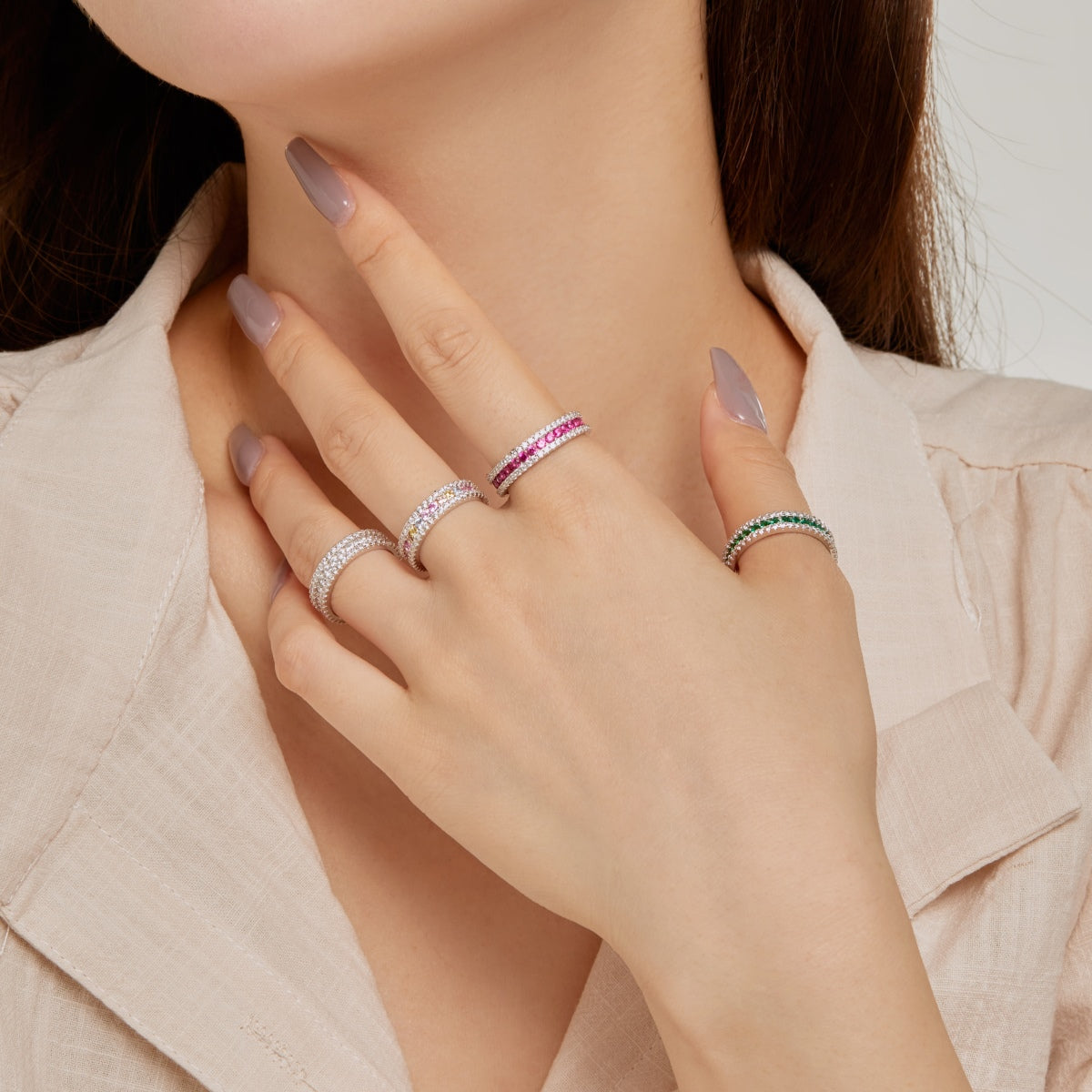 [Kismet Jewels ]Delicate Colorful Round Cut Daily Ring