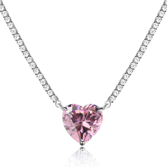 [Kismet Jewels ]8.0 Carat Versatile Colorful Sweet Heart-Shaped Tennis Necklace