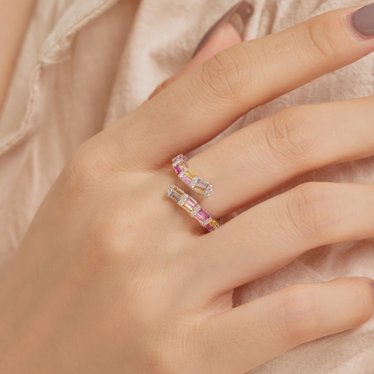 [Kismet Jewels ]Charming Colorful Radiant Cut Adjustable Daily Ring