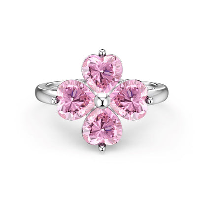 [Kismet Jewels ]Heart-shaped Four-Leaf Clover Ball Ring