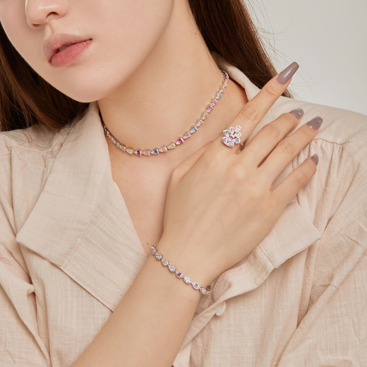 [Kismet Jewels ]Sparkling Colorful Water Drop Shape Daily Ring