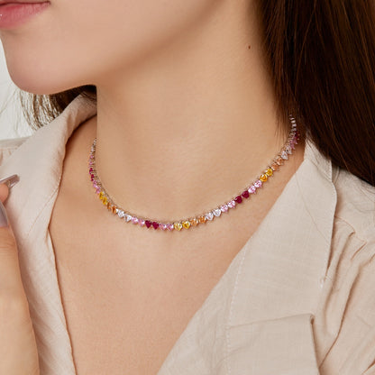 [Kismet Jewels ]Sparkling Colorful Full Heart Tennis Necklace