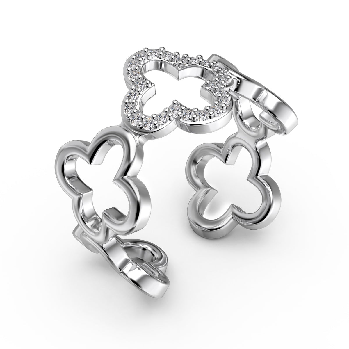 [Kismet Jewels ]Hollow Design Four-Leaf Clover Flower Shape Ring