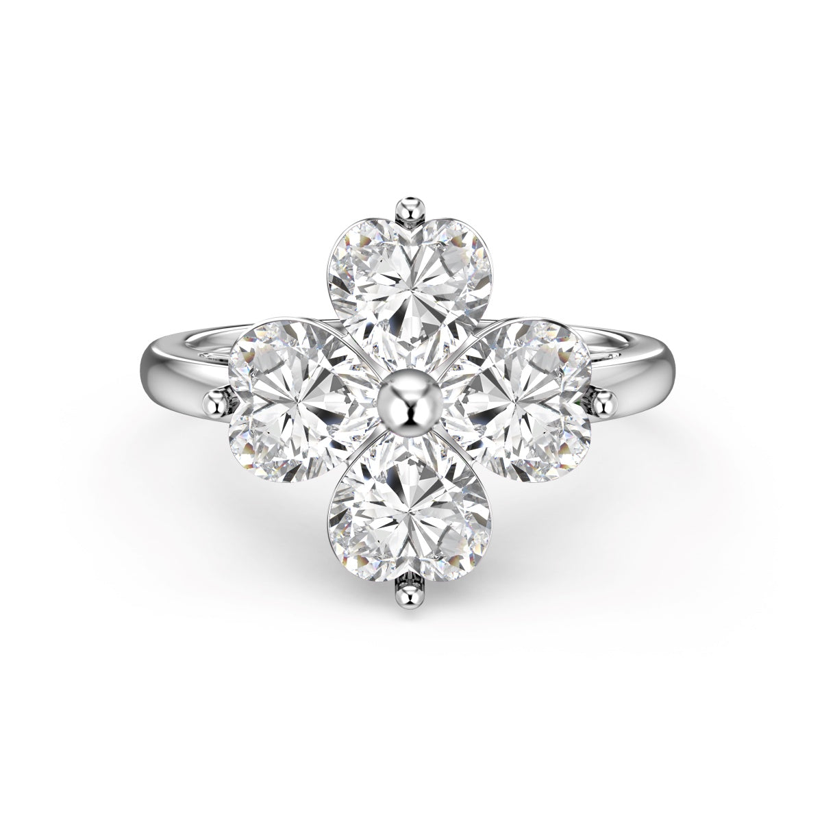[Kismet Jewels ]Heart-shaped Four-Leaf Clover Ball Ring