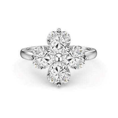 [Kismet Jewels ]Heart-shaped Four-Leaf Clover Ball Ring