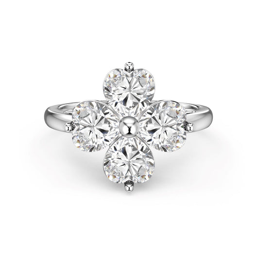 [Kismet Jewels ]Heart-shaped Four-Leaf Clover Ball Ring