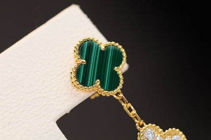 [Kismet Jewels ]CLOVER EARRINGS GOLD MALACHITE DIAMOND 3 MOTIF