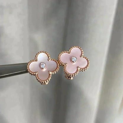 [Kismet Jewels ]CLOVER MEDIUM 1 MOTIFS  PINK MOP DIAMOND EARRINGS