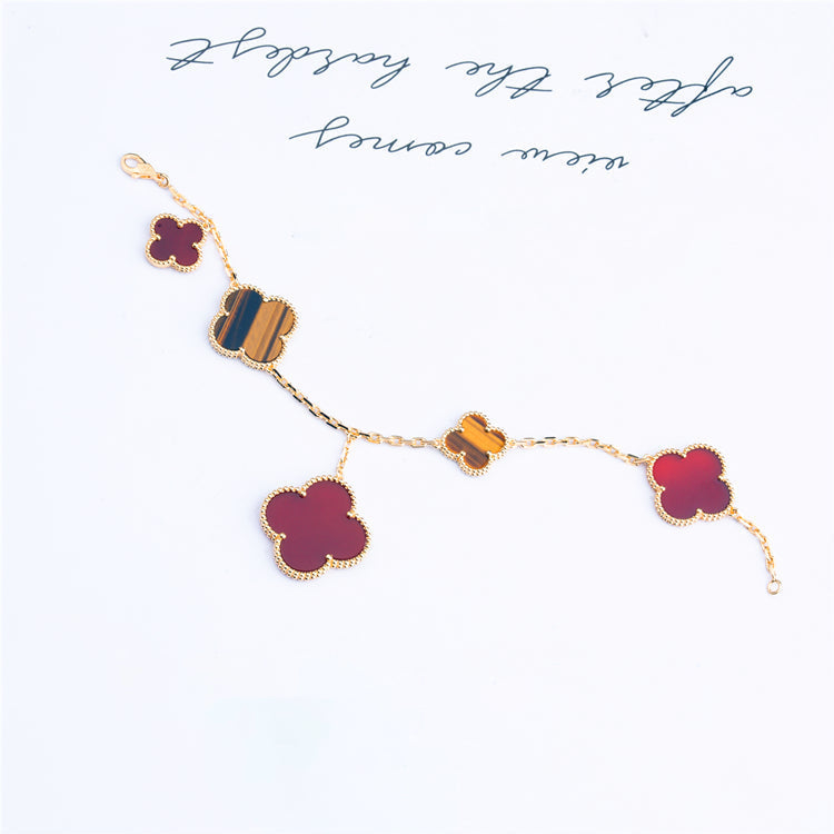 [Kismet Jewels ]CLOVER BRACELET 5 MOTIFS CARNELIAN TIGER EYE