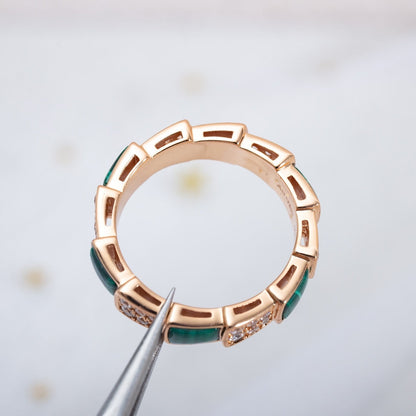 [Kismet Jewels ]SERPENTI RING PINK GOLD MALACHITE DIAMOND PAVED 4MM