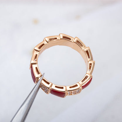 [Kismet Jewels ]SERPENTI RING PINK GOLD CARNELIAN DIAMOND PAVED 4MM