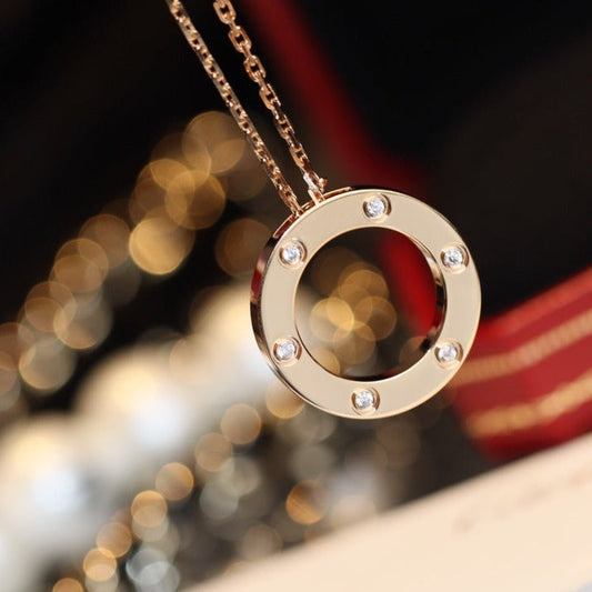 [Kismet Jewels ]LOVE NECKLACE 16MM 6 DIAMONDS PINK GOLD