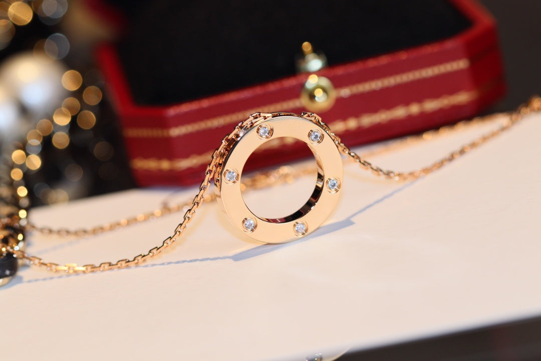 [Kismet Jewels ]LOVE NECKLACE 16MM 6 DIAMONDS PINK GOLD