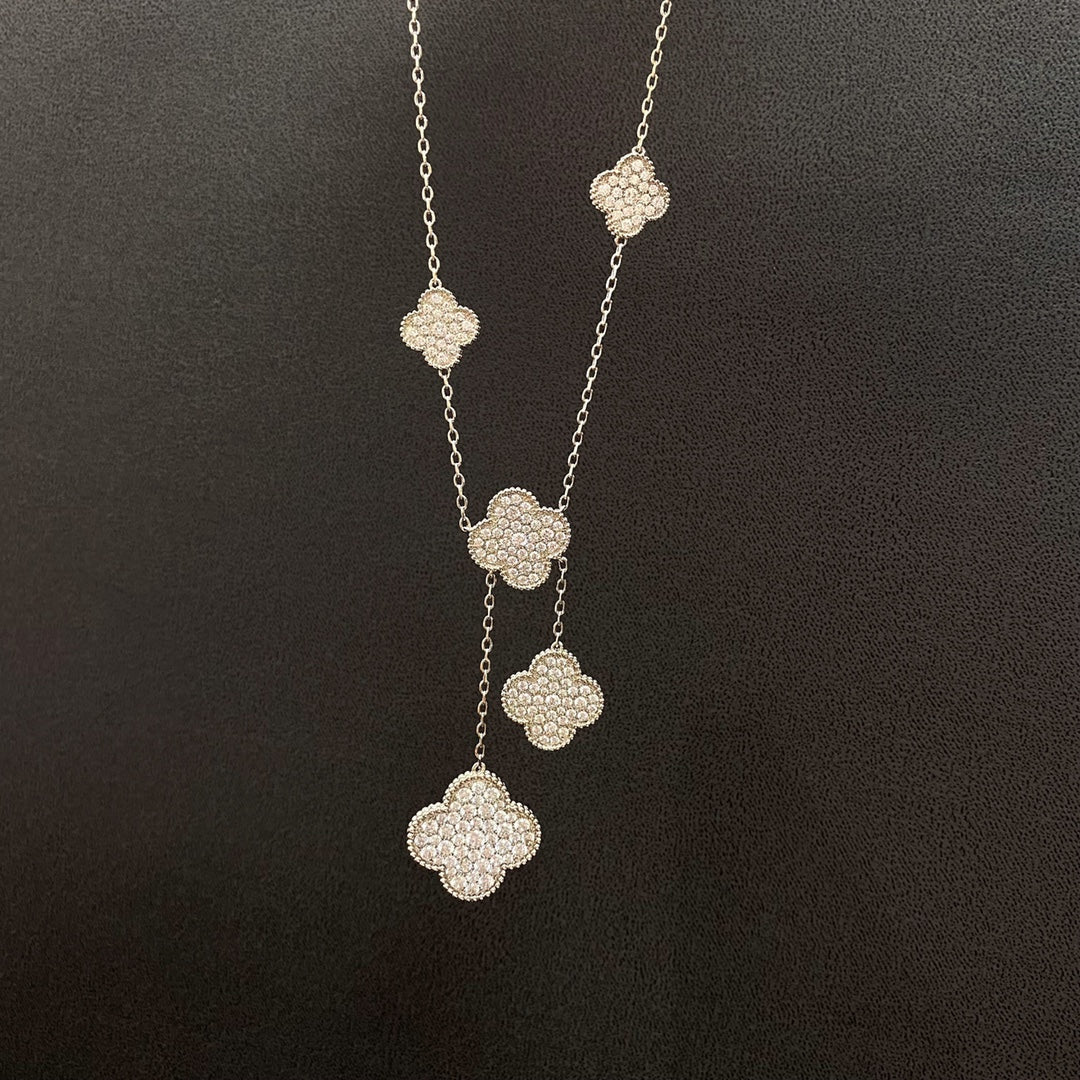 [Kismet Jewels ]CLOVER 5 MOTIFS SILVER DIAMONDS NECKLACE