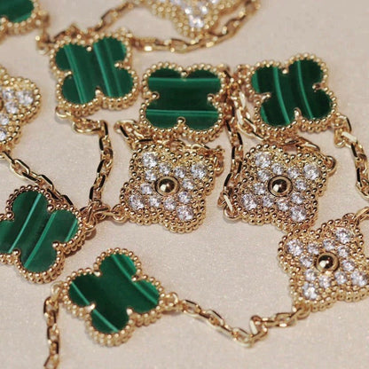 [Kismet Jewels ]CLOVER 20 MOTIFS MALACHITE DIAMOND NECKLACE