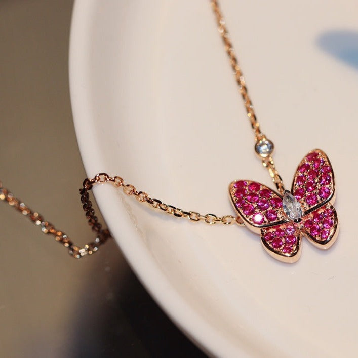 [Kismet Jewels ]BUTTERFLY RED DIAMOND ROSE GOLD NECKLACE