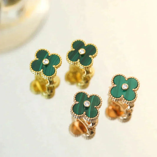 [Kismet Jewels ]CLOVER MEDIUM 1 MOTIFS MALACHITE DIAMOND EARRINGS