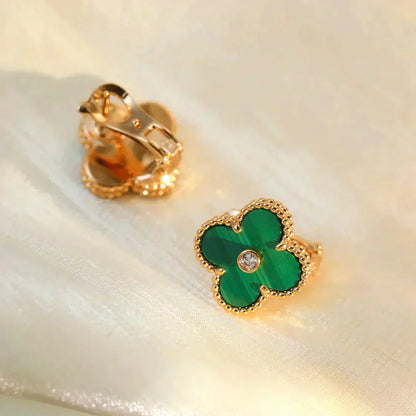 [Kismet Jewels ]CLOVER MEDIUM 1 MOTIFS MALACHITE DIAMOND EARRINGS