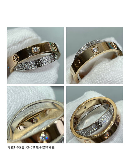 [Kismet Jewels ]LOVE PINK GOLD SILVER DIAMOND DOUBLE RING