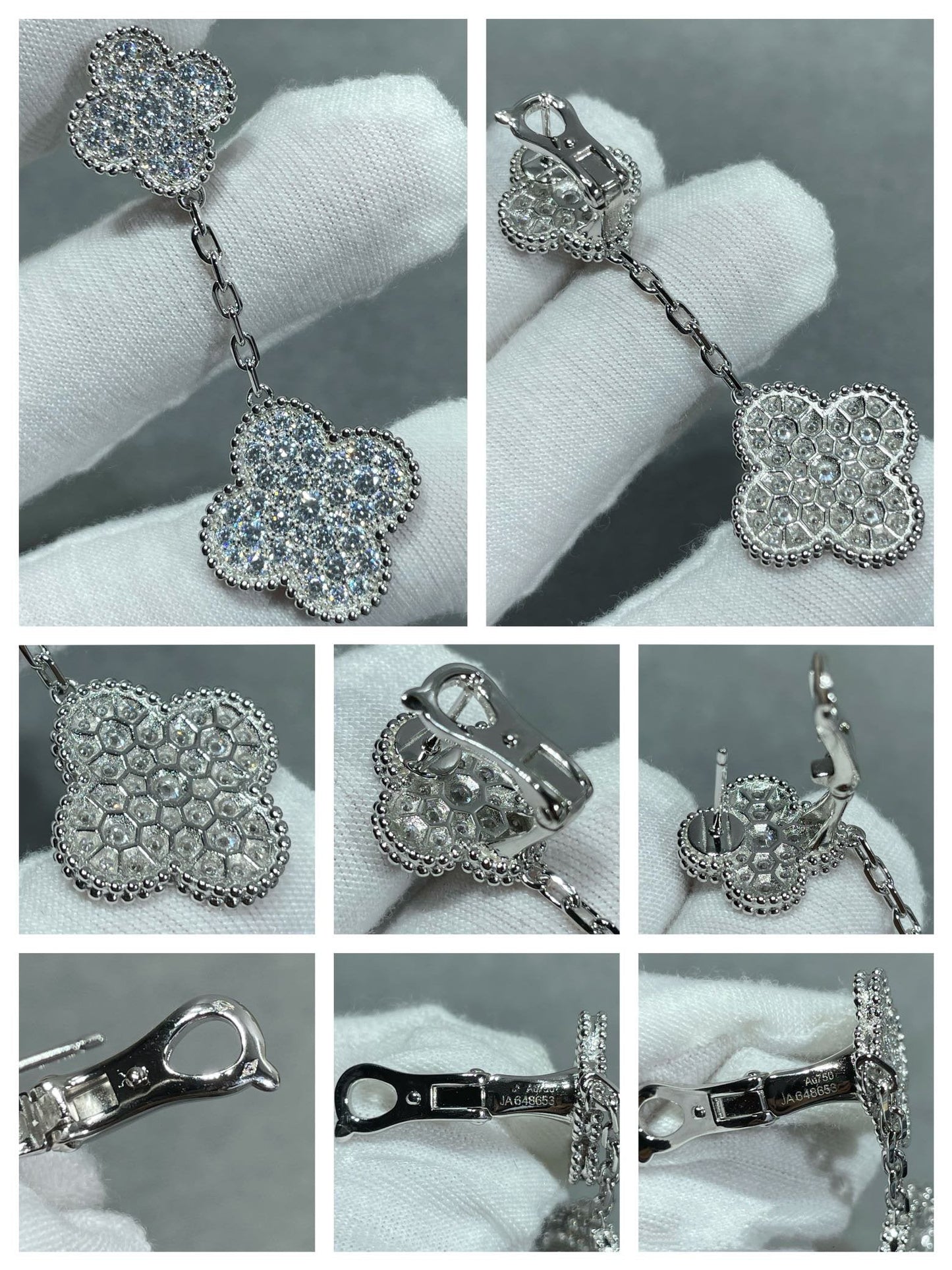 [Kismet Jewels ]CLOVER 2 MOTIFS DIAMOND PAVED SILVER EARRINGS