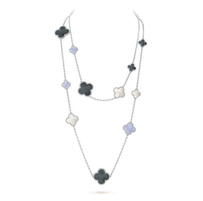 [Kismet Jewels ]CLOVER 16 MOTIF CHALCEDONY MOP SILVER NECKLACE