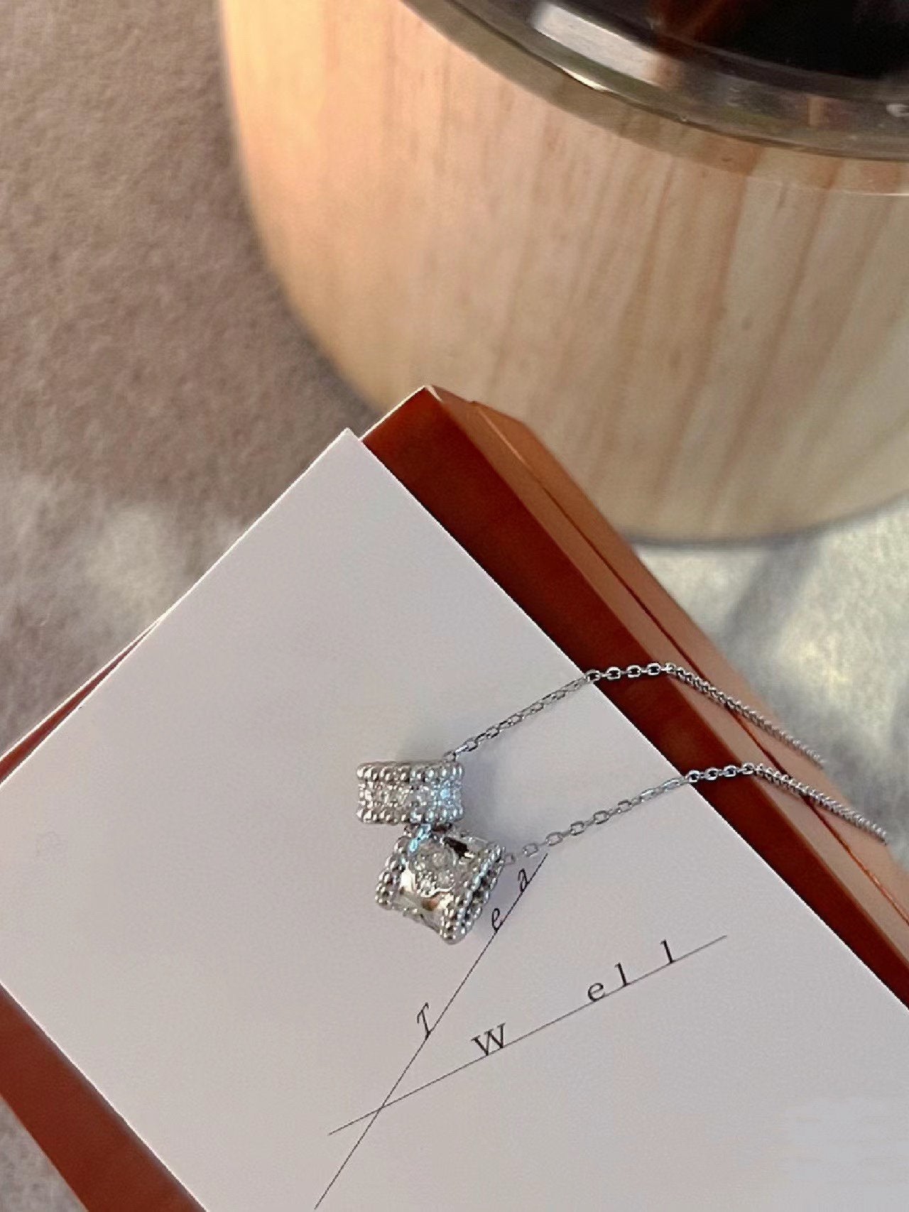 [Kismet Jewels ]PERLEE DOUBLE PENDANT SILVER DIAMOND NECKLACE