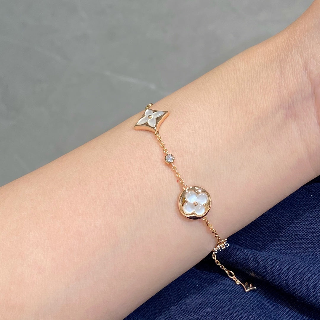 [Kismet Jewels ]STAR AND SUN 4 MOTIF WHITE MOP PINK GOLD BRACELET