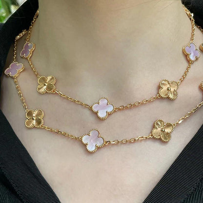 [Kismet Jewels ]CLOVER 20 MOTIFS LASER PINK MOP NECKLACE