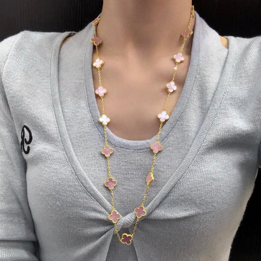 [Kismet Jewels ]CLOVER 20 MOTIFS PINK MOP NECKLACE