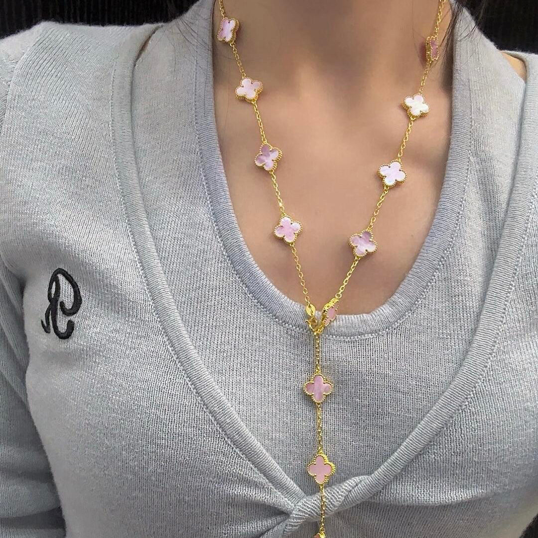 [Kismet Jewels ]CLOVER 20 MOTIFS PINK MOP NECKLACE
