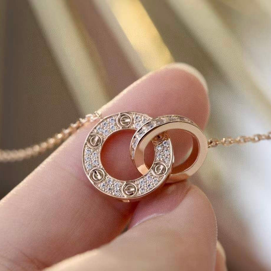 [Kismet Jewels ]LOVE 7.6MM NECKLACE ROSE GOLD AND SILVER  FULL DIAMOND