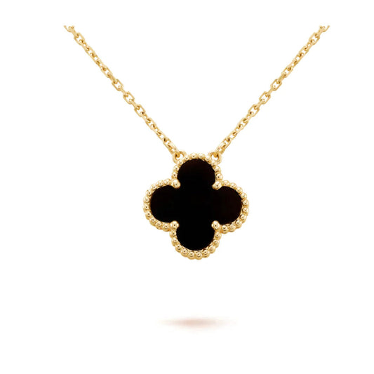 [Kismet Jewels ]CLOVER 15MM BLACK ONYX SINGLE FLOWER NECKLACE