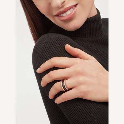 [Kismet Jewels ]ZERO 1 TWO-BAND LOOPS AND BLACK CERAMIC PINK GOLD RING