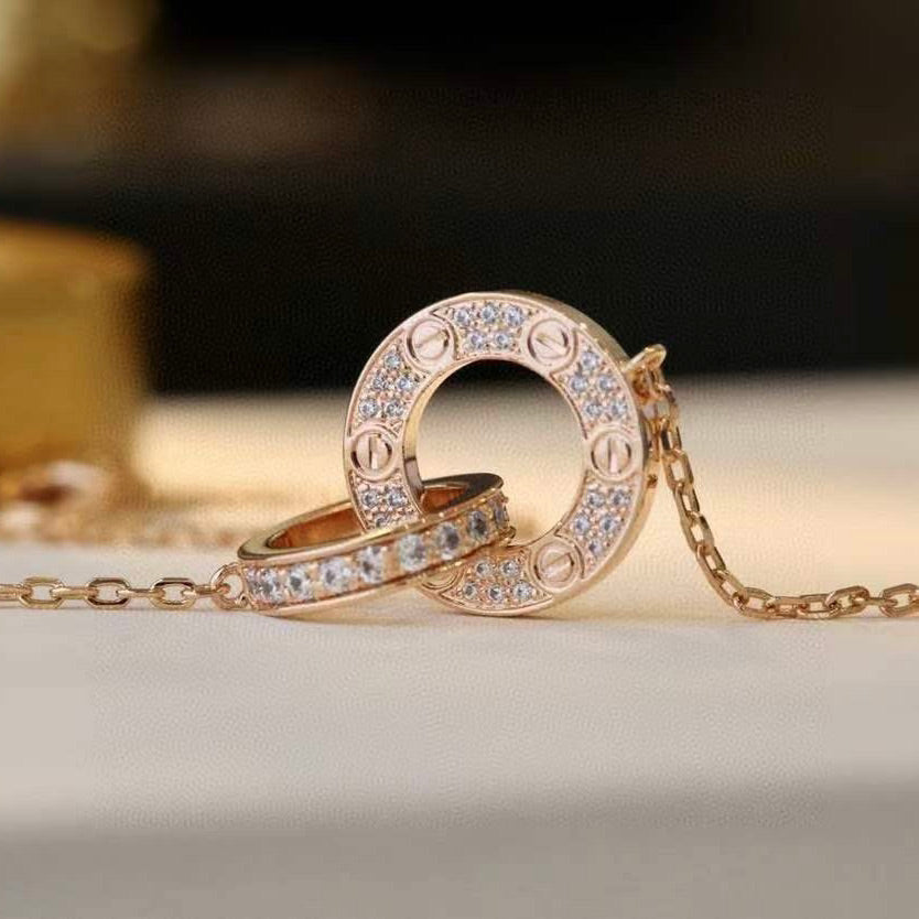 [Kismet Jewels ]LOVE 7.6MM NECKLACE ROSE GOLD AND SILVER  FULL DIAMOND