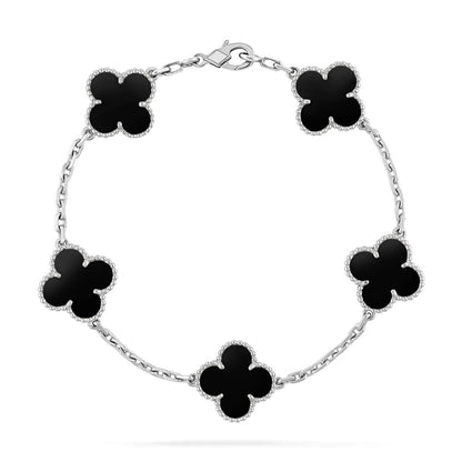[Kismet Jewels ]CLOVER 5 MOTIF ONYXS  BRACELET SILVER