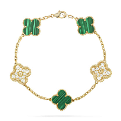 [Kismet Jewels ]CLOVER  5 MOTIF MALACHITE DIAMOND BRACELET