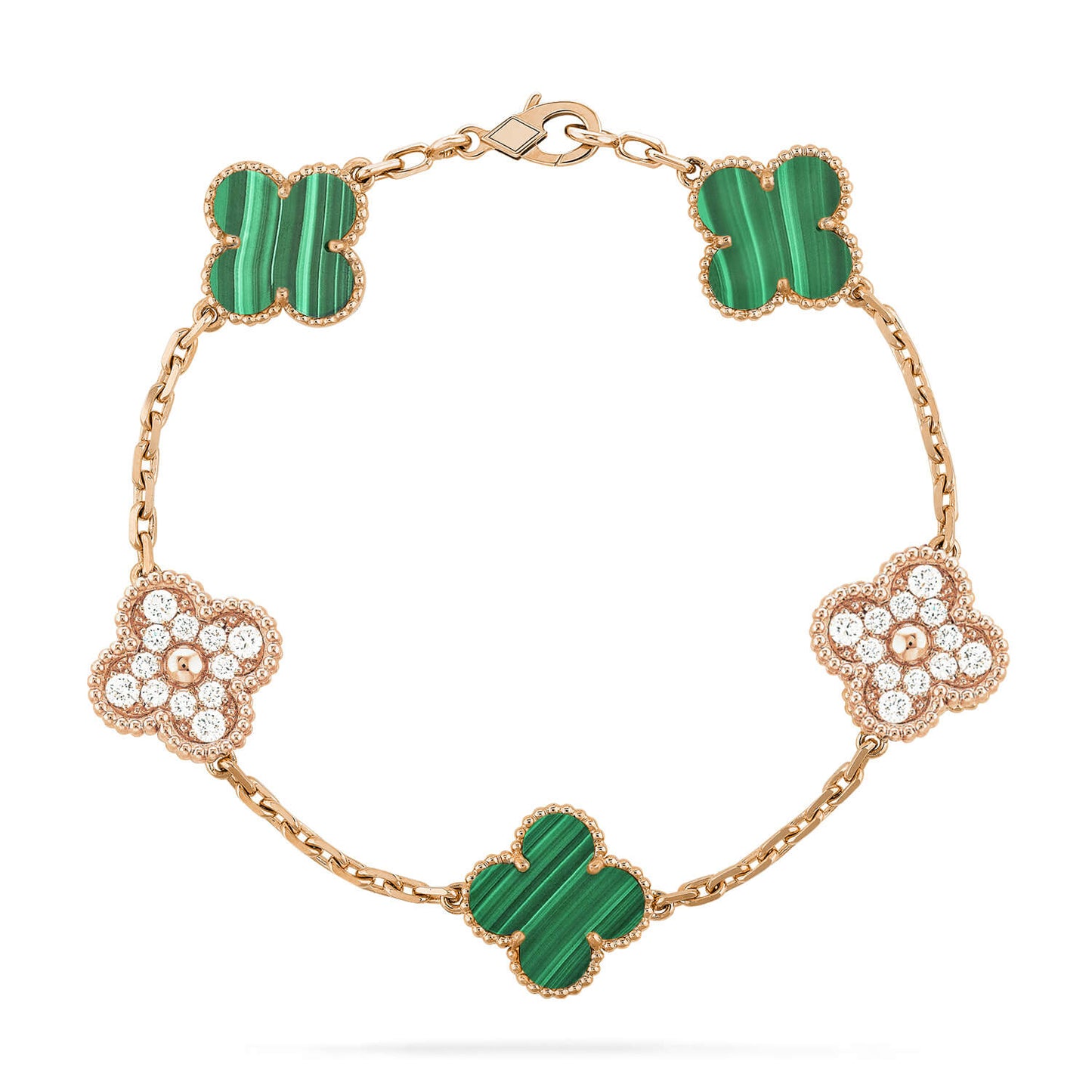 [Kismet Jewels ]CLOVER  5 MOTIF MALACHITE DIAMOND BRACELET