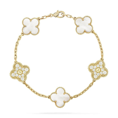 [Kismet Jewels ]CLOVER BRACELET 5 MOTIF WHITE MOP DIAMOND