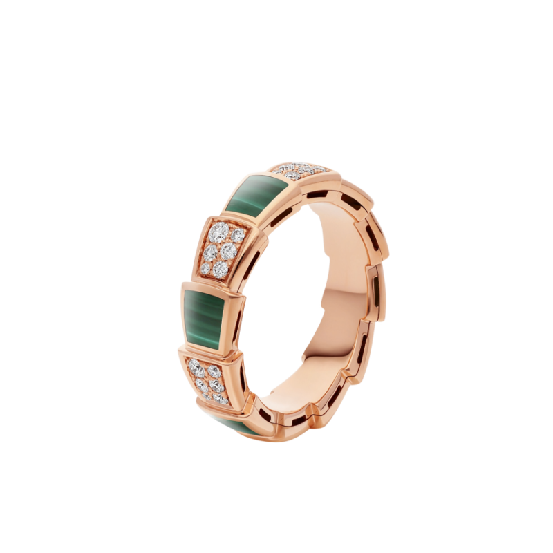 [Kismet Jewels ]SERPENTI RING PINK GOLD MALACHITE DIAMOND PAVED 4MM