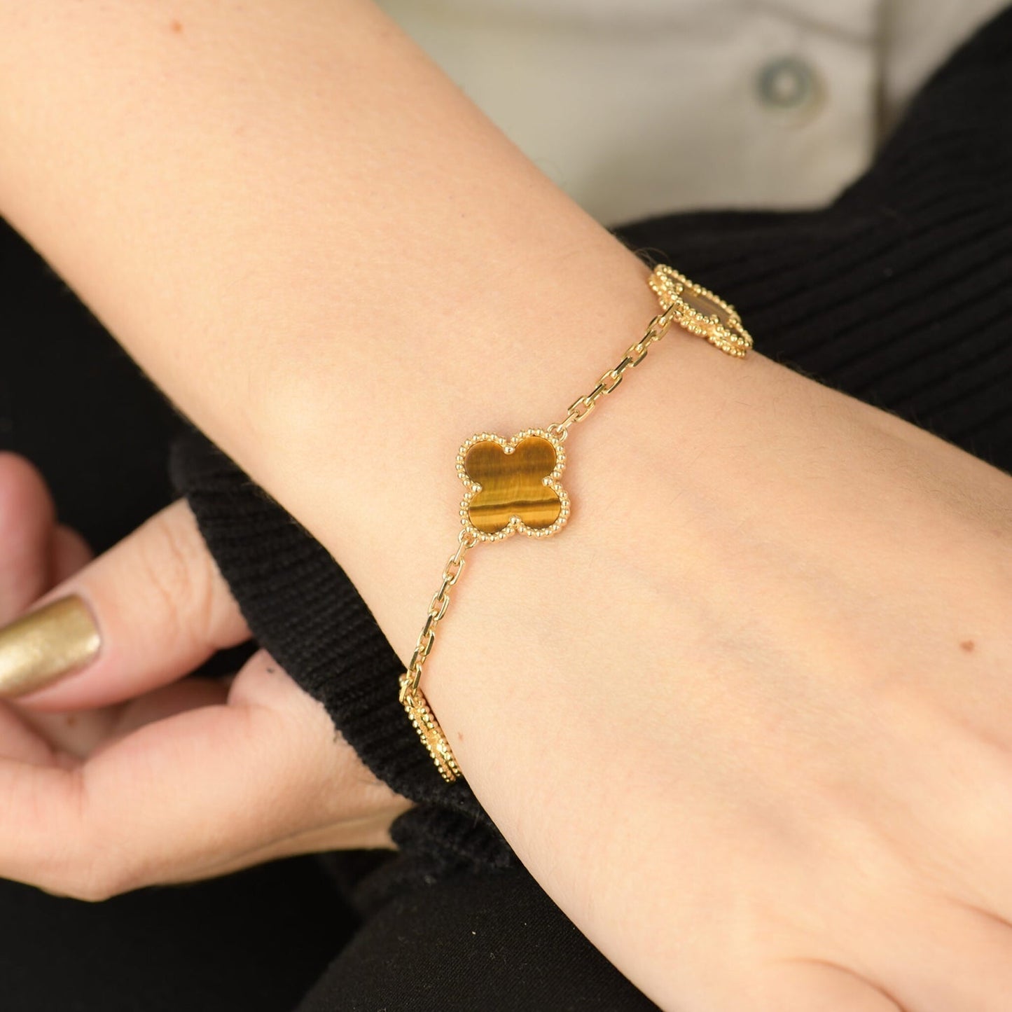 [Kismet Jewels ]CLOVER  5 MOTIFS TIGER EYE BRACELET