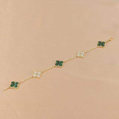 [Kismet Jewels ]CLOVER  5 MOTIF MALACHITE DIAMOND BRACELET