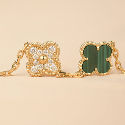 [Kismet Jewels ]CLOVER  5 MOTIF MALACHITE DIAMOND BRACELET