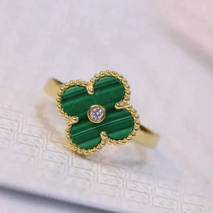 [Kismet Jewels ]CLOVER MALACHITE RING GOLD DIAMOND