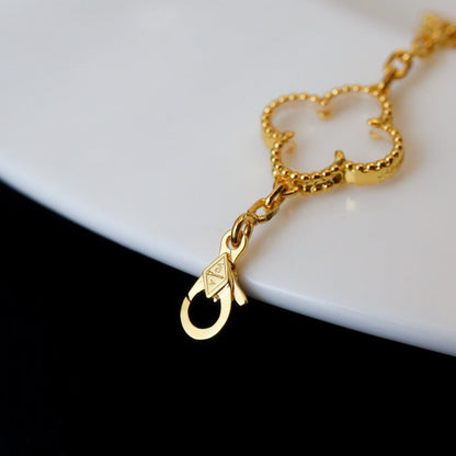 [Kismet Jewels ]CLOVER 5 MOTIF ROCK CRYSTAL PINK GOLD BRACELET