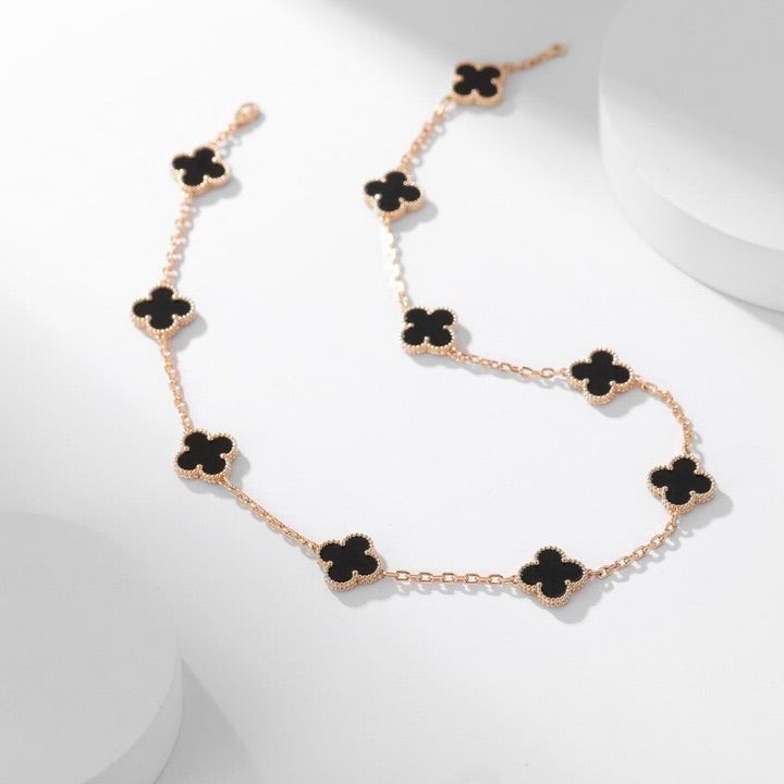 [Kismet Jewels ]CLOVER 10 MOTIFS ONYX NECKLACE