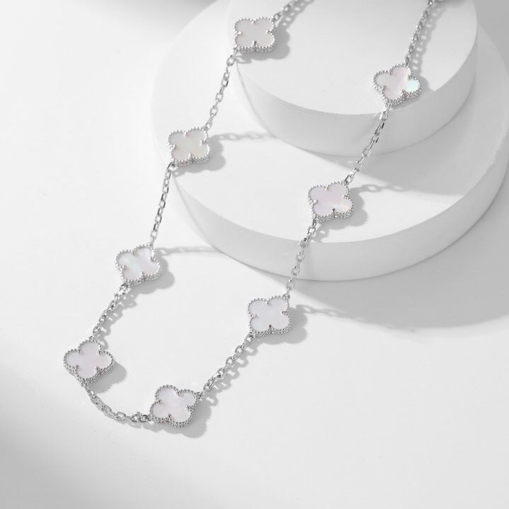 [Kismet Jewels ]CLOVER 10 MOTIFS WHITE MOTHER OF PEARL NECKLACE