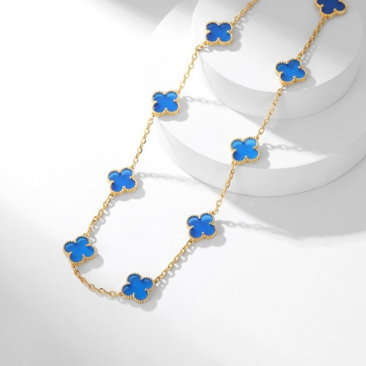 [Kismet Jewels ]CLOVER 10 MOTIFS BLUE AGATE NECKLACE