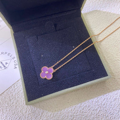[Kismet Jewels ]CLOVER 15MM DIAMOND  PURPLE VIOLET NECKLACE