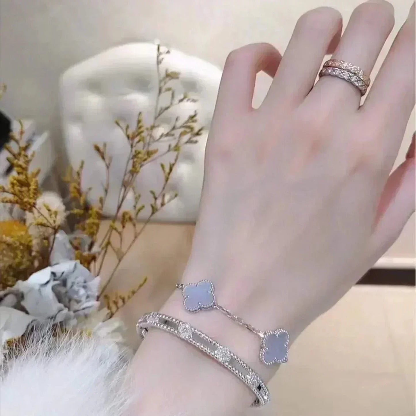 [Kismet Jewels ]CLOVER  5 MOTIF PURPLE CHALCEDONY BRACELET SILVER