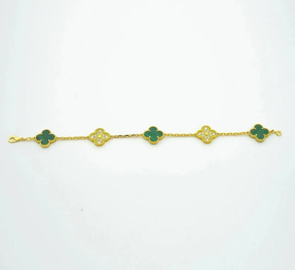 [Kismet Jewels ]CLOVER  5 MOTIF MALACHITE DIAMOND BRACELET